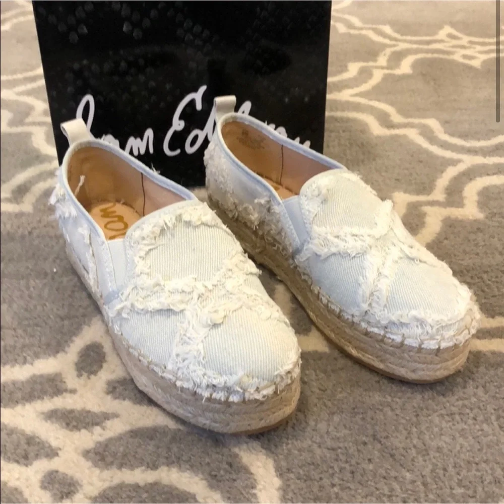 Sam Edelman White Frayed Canvas Espadrille Slip-Ons